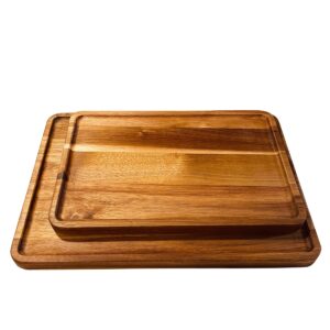 premium wooden serving tray set of 2 (14"x10",12"x8"), decorative ottoman trays, dessert plates, snack platters for food, wooden trays for party décor, tea party, weddings, living room, home décor