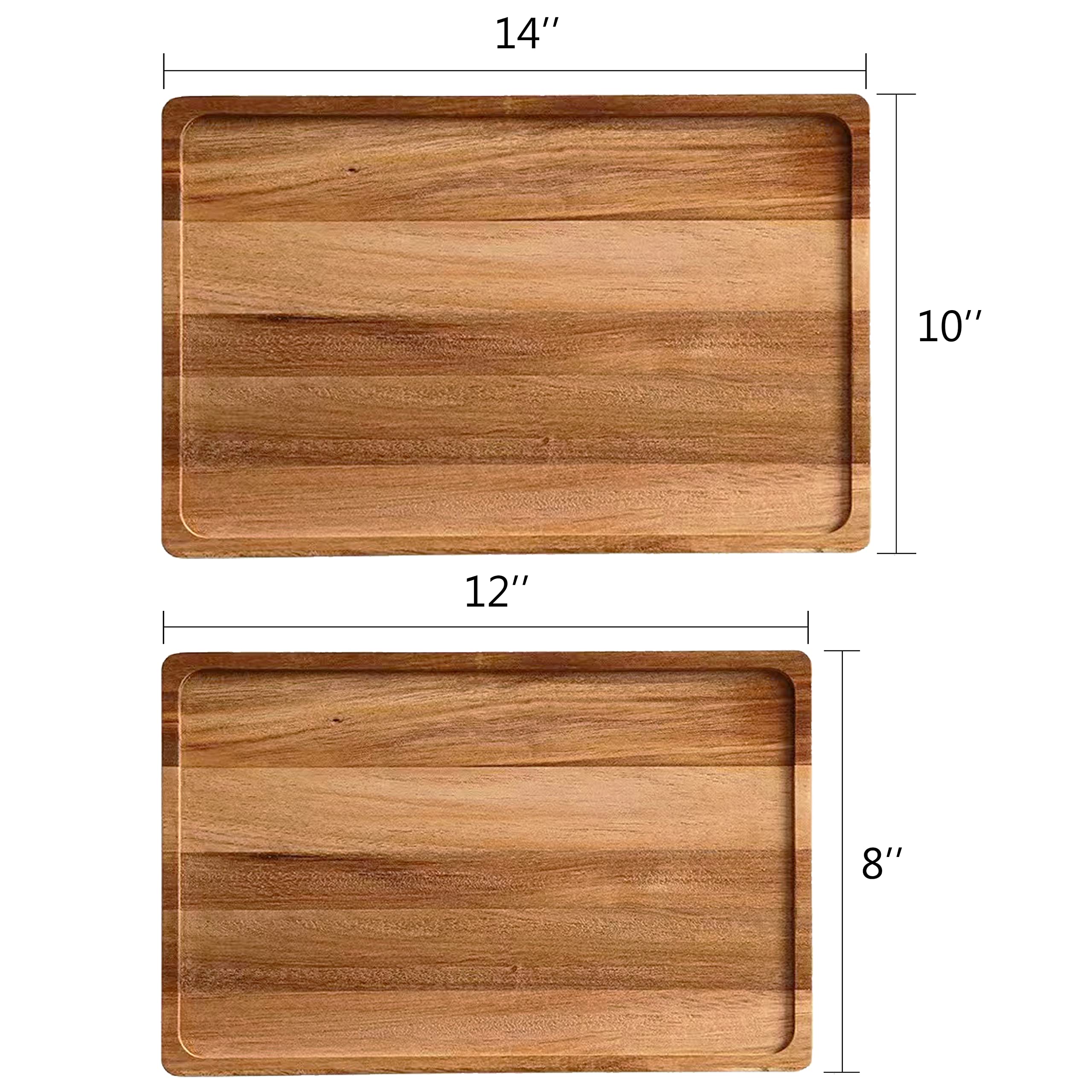 Premium Wooden Serving Tray Set of 2 (14"x10",12"x8"), Decorative Ottoman Trays, Dessert Plates, Snack Platters for Food, Wooden Trays for Party Décor, Tea Party, Weddings, Living Room, Home Décor