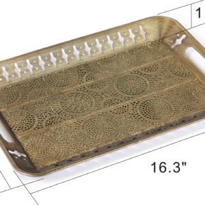 16" Sturdy Rectangular Decorative Metal Tray with Filigree Decor in Champagne Gold, Metal Serving Tray, Perfume Tray, Vanity Tray. Coffee Table, Bathroom, Dresser, Centerpieces, Wedding, (Gold, 1)