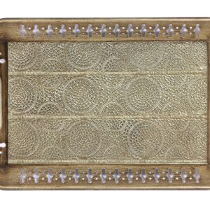 16" Sturdy Rectangular Decorative Metal Tray with Filigree Decor in Champagne Gold, Metal Serving Tray, Perfume Tray, Vanity Tray. Coffee Table, Bathroom, Dresser, Centerpieces, Wedding, (Gold, 1)