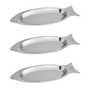 cabilock meat cutting board 3pcs fish platter stainless steel steamed fish plate fish- shaped plate snack appetizer storage tray for home restaurant kitchen- 34cm toddler meals