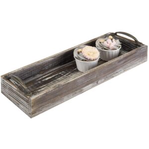 MyGift 16-inch Torched Wood Serving Tray with Decorative Antique Metal Handles | Farmhouse Decor Rectangular Butler Tray | Coffee Table/Dining Table Centerpiece Candle Holder Tray
