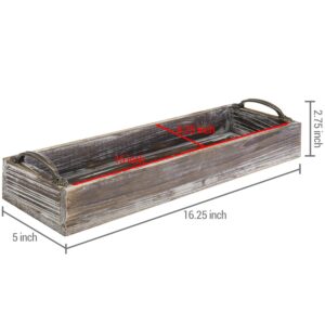 MyGift 16-inch Torched Wood Serving Tray with Decorative Antique Metal Handles | Farmhouse Decor Rectangular Butler Tray | Coffee Table/Dining Table Centerpiece Candle Holder Tray