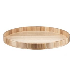 16 inches extra large solid wooden serving tray round tea coffee table tray snack food meals serving plate kitchen party bar server breakfast tray with raised edges nature wood ottoman tray