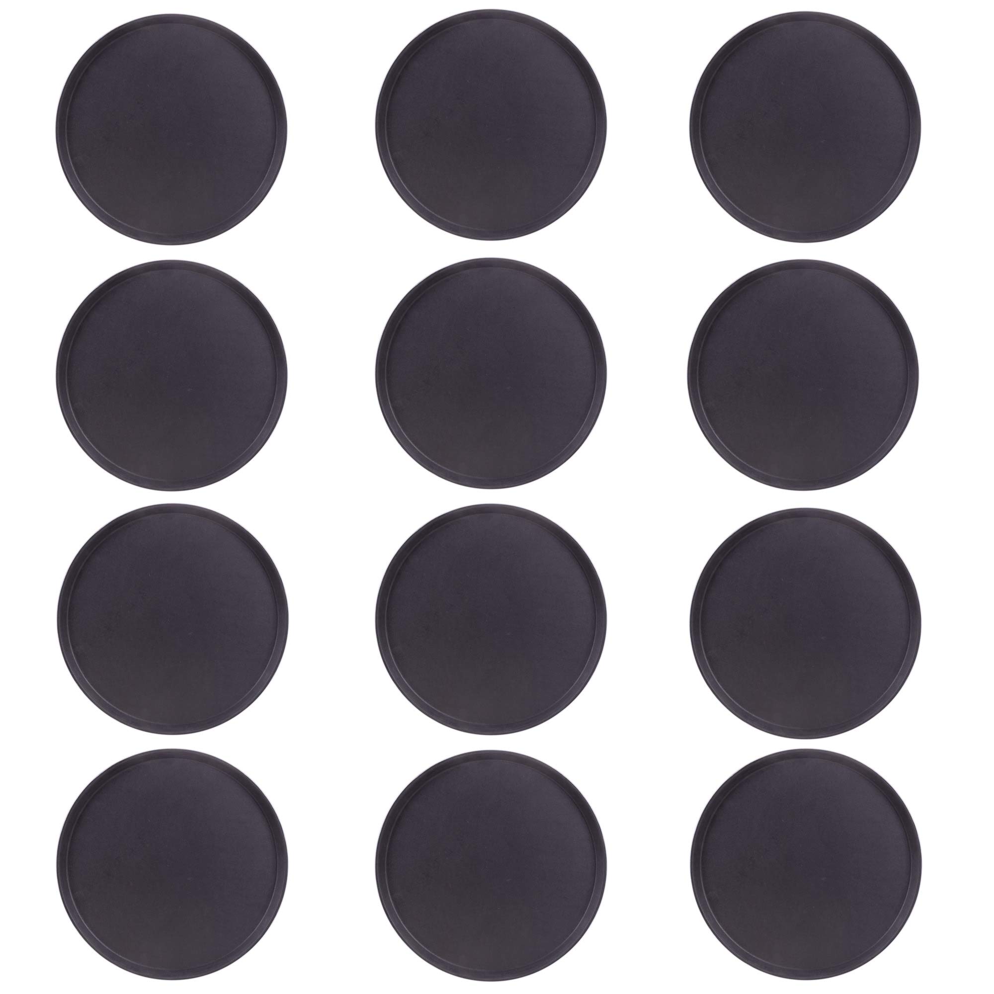 Round Black Plastic Serving Tray 12-Pack with No-Slip Rubber Safety Lining - Commercial Restaurant & Diner Quality Food, Coffee, Drink Waiter Carrying Trays (11 Inches)