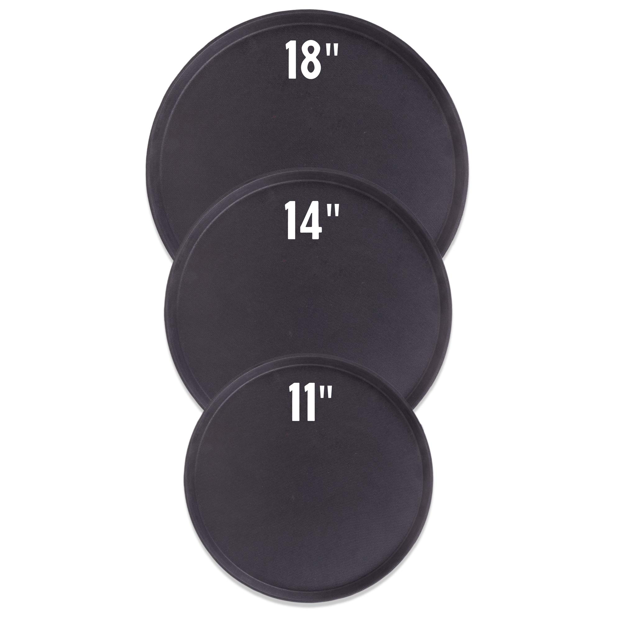 Round Black Plastic Serving Tray 12-Pack with No-Slip Rubber Safety Lining - Commercial Restaurant & Diner Quality Food, Coffee, Drink Waiter Carrying Trays (11 Inches)