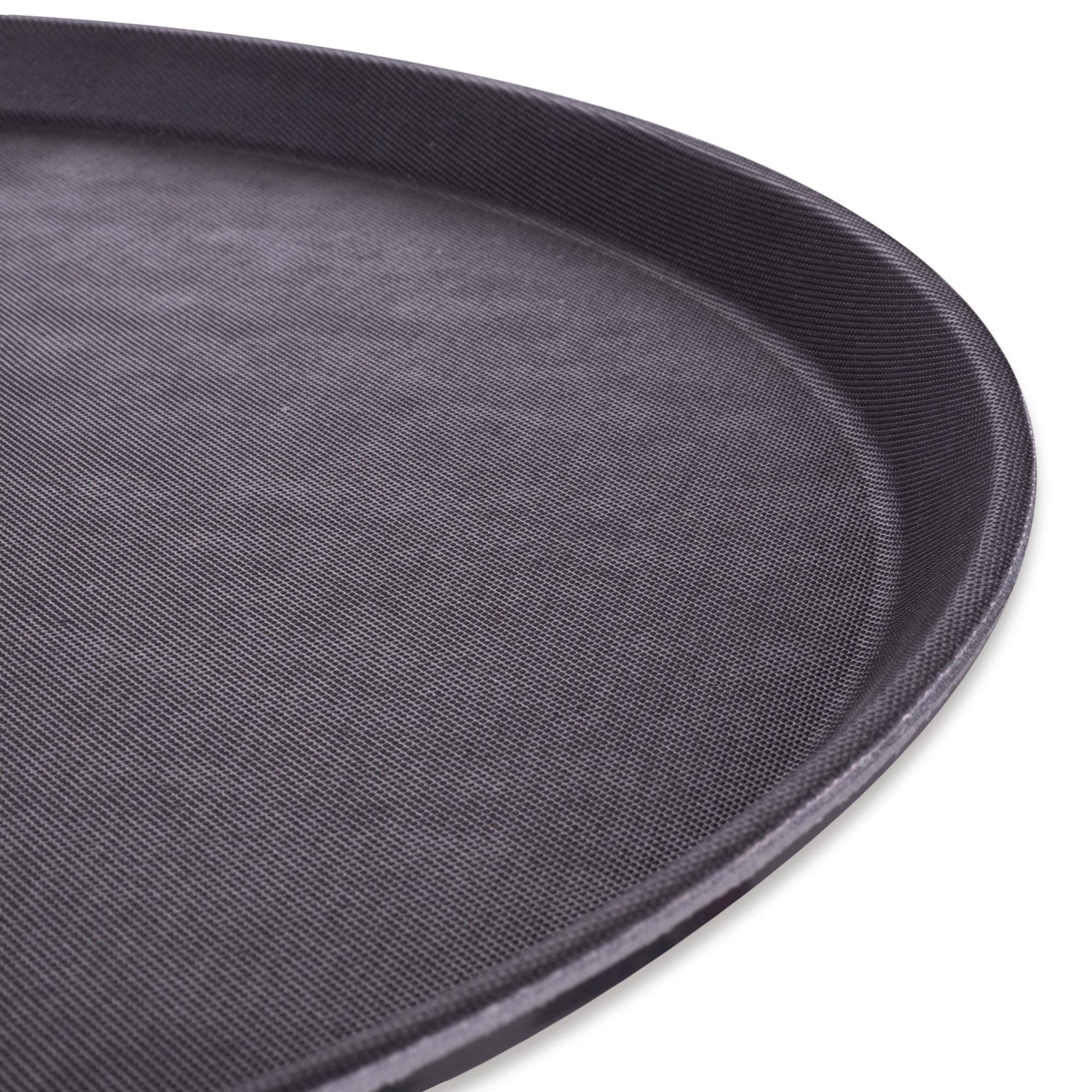 Round Black Plastic Serving Tray 12-Pack with No-Slip Rubber Safety Lining - Commercial Restaurant & Diner Quality Food, Coffee, Drink Waiter Carrying Trays (11 Inches)