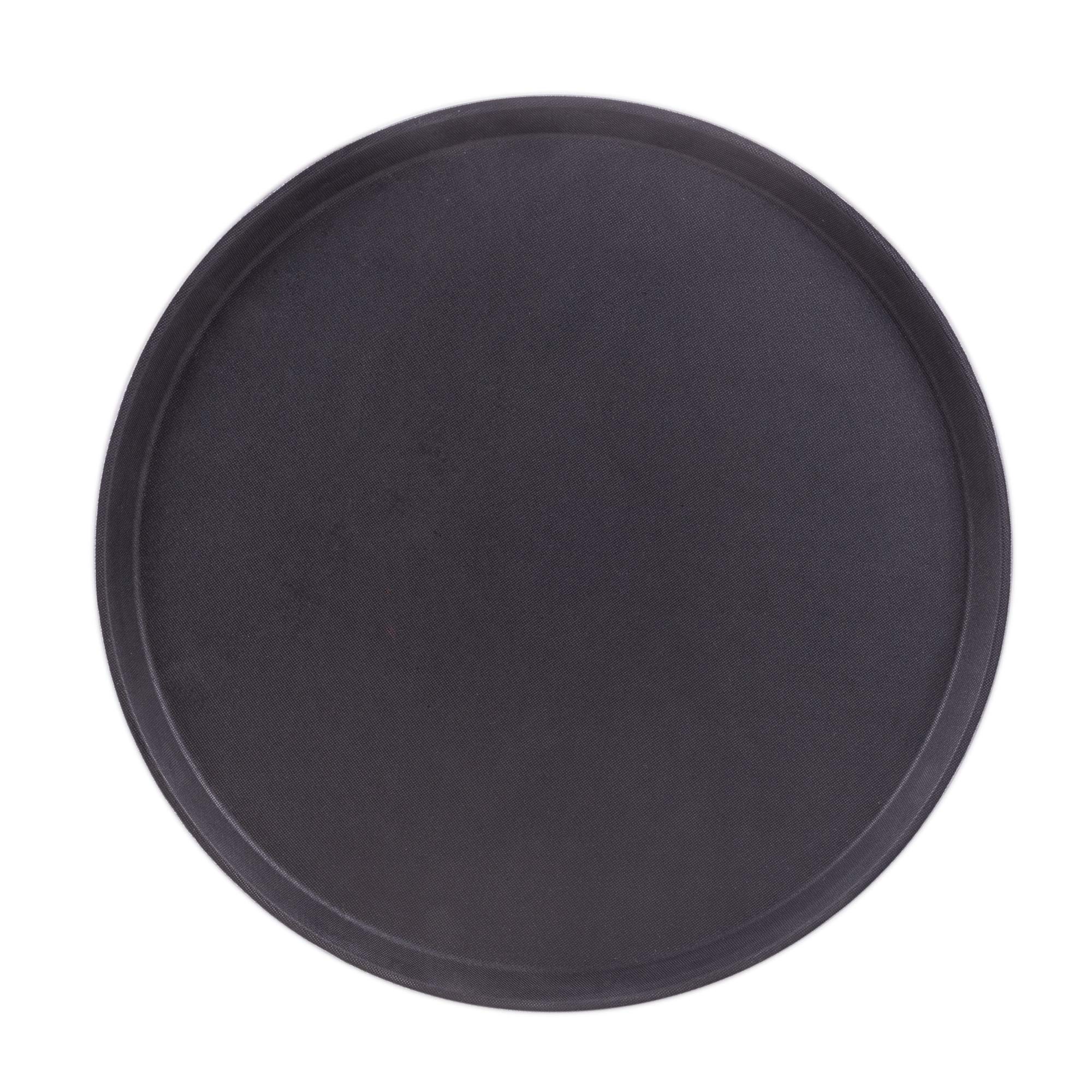 Round Black Plastic Serving Tray 12-Pack with No-Slip Rubber Safety Lining - Commercial Restaurant & Diner Quality Food, Coffee, Drink Waiter Carrying Trays (11 Inches)