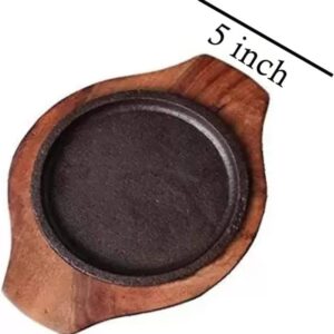 Tippan top Small Dessert Serving Plate Brownie Sizzler Tray with Wooden Base, 5 inch (4 Piece)