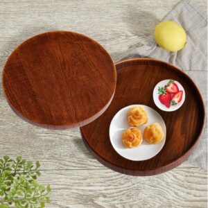 Solid Wood Serving Tray, Round Non-Slip Tea Coffee Snack Plate Food Meals Serving Tray with Raised Edges for Home Kitchen Restaurant (11.8inch, Brown)