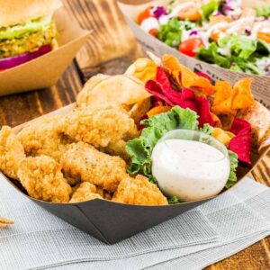 Restaurantware Bio Tek 1 Pound Food Boats 50 Disposable Paper Food Trays - Heavy-Duty Greaseproof Black Paper Food Boats For Snacks Appetizers Or Treats Use At Parties Or Carnivals