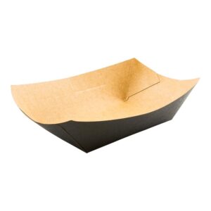 Restaurantware Bio Tek 1 Pound Food Boats 50 Disposable Paper Food Trays - Heavy-Duty Greaseproof Black Paper Food Boats For Snacks Appetizers Or Treats Use At Parties Or Carnivals