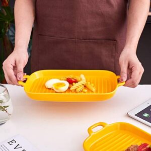 Bruntmor 8.5" X 7" Black Porcelain Set of 4 Serving Platters. Amazing lasagna pan with handle, Matte Glaze Baking Dish Dinner Plates, Oven Safe Serving Dishes for Christmas, Square