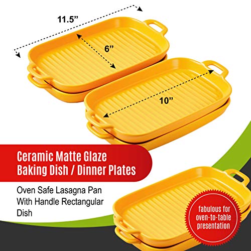 Bruntmor 8.5" X 7" Black Porcelain Set of 4 Serving Platters. Amazing lasagna pan with handle, Matte Glaze Baking Dish Dinner Plates, Oven Safe Serving Dishes for Christmas, Square