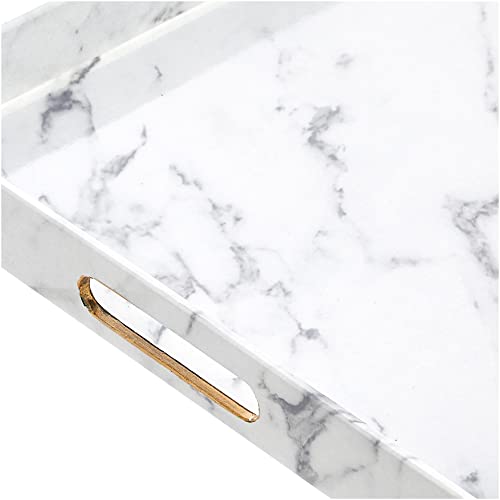 American Atelier Marble Rectangle Tray with Handles-White/Gray, 14" x 19" x 2", (1270527)