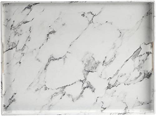 American Atelier Marble Rectangle Tray with Handles-White/Gray, 14" x 19" x 2", (1270527)