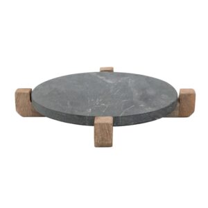 bloomingville marble serving board with mango wood stand, black & natural platter, 13", grey