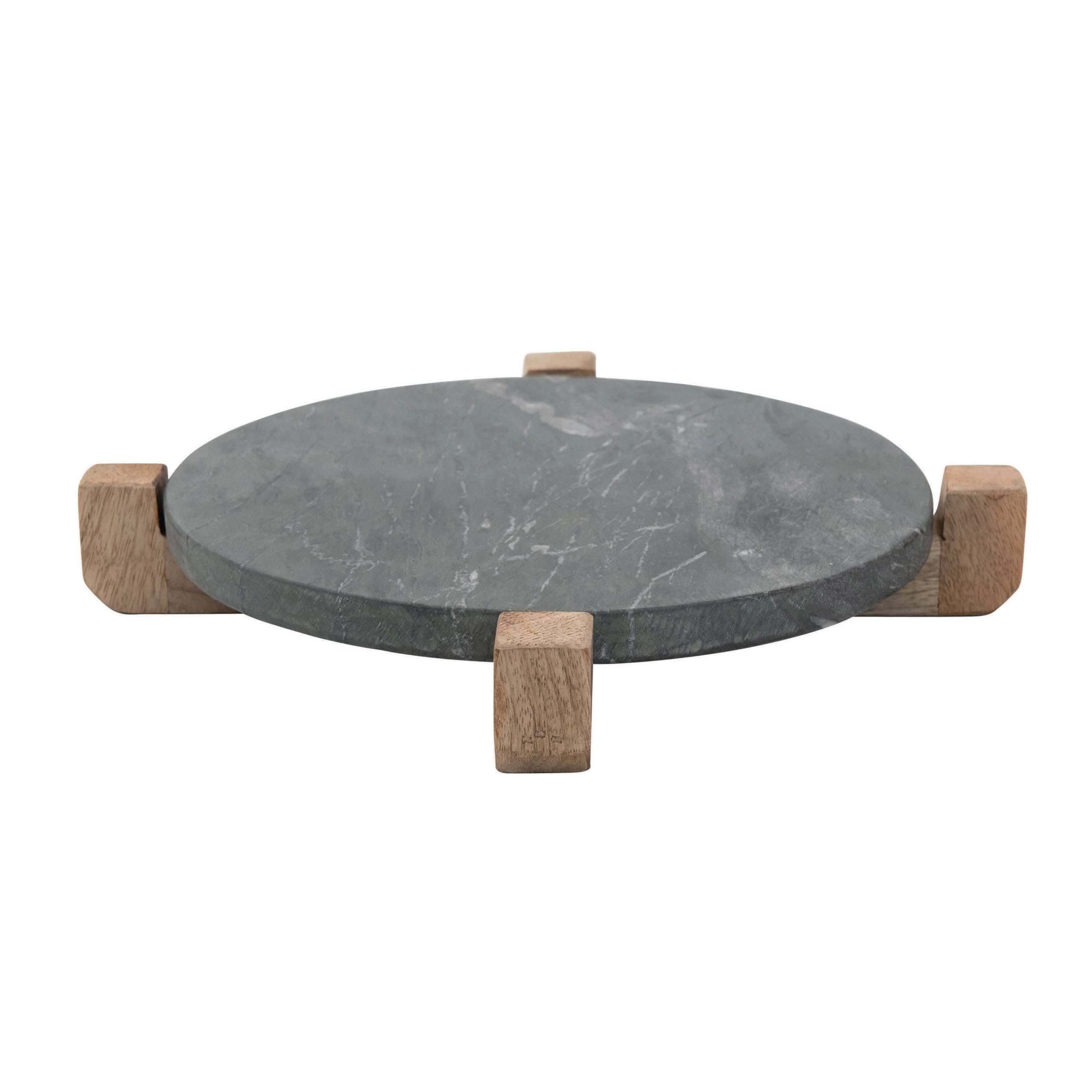 Bloomingville Marble Serving Board with Mango Wood Stand, Black & Natural Platter, 13", Grey