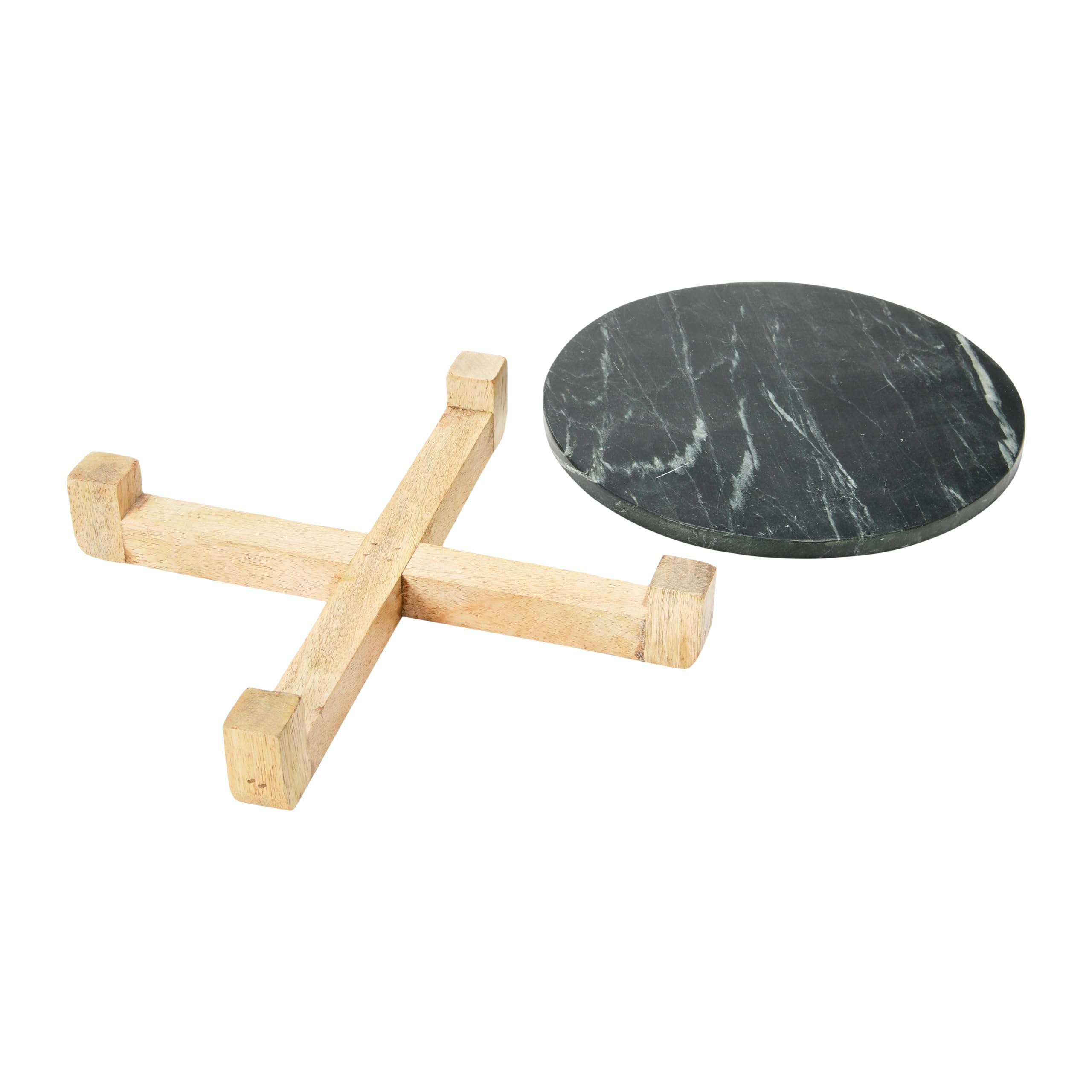 Bloomingville Marble Serving Board with Mango Wood Stand, Black & Natural Platter, 13", Grey