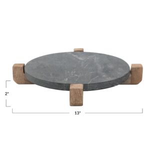 Bloomingville Marble Serving Board with Mango Wood Stand, Black & Natural Platter, 13", Grey