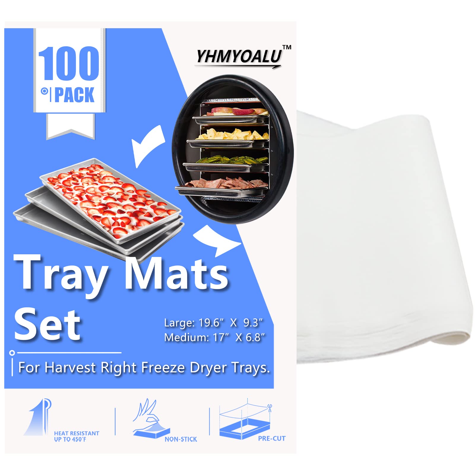 Tray Mats Set for Harvest Right Freeze Dryer Trays, Accessories for Harvest Right Freeze Dryers, Already pre-Cut, Disposable Tray Mats Compatible with Harvest Right Freeze Dryer Large Trays (100 PCS)