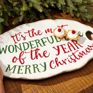 Mud Pie Farmhouse Christmas Serving Platter Set of 2, Red, 17"x10.75"