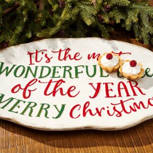 Mud Pie Farmhouse Christmas Serving Platter Set of 2, Red, 17"x10.75"