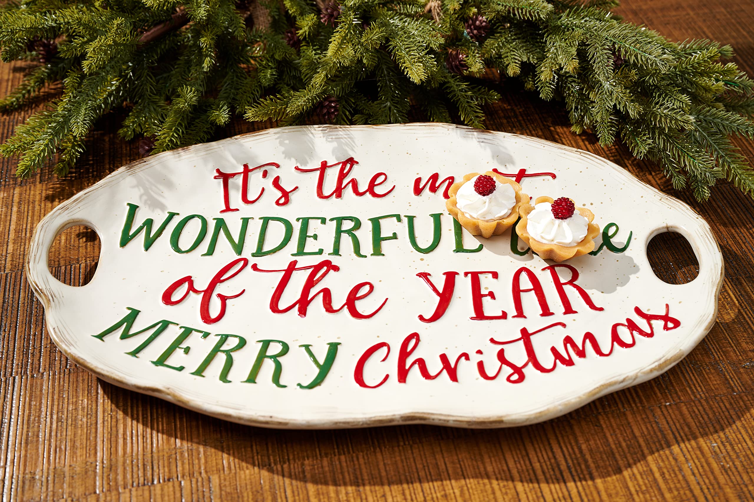 Mud Pie Farmhouse Christmas Serving Platter Set of 2, Red, 17"x10.75"