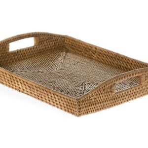 KOUBOO 1020042 La Jolla Rattan Rectangular Serving Tray, 18" x 13.5" x 3.5", Honey Brown, Large