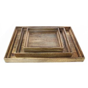 savon extra large serving tray wooden tea coffee breakfast 24 x 17 inches set of 3 (natural wood)