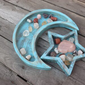 T one woods Rock Collection Tray | Wooden Crystal Display | Crystal Holder | Crystal Display Shelf | Crystal and Healing Tray | Crystal Display Tray (Sky Blue)