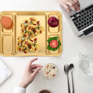 Hemoton Divided Compartment Tray Stainless Steel Divided Plate 5 Compartments Metal Lunch Tray for Home Office School Work Golden