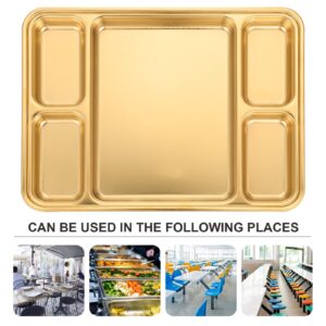 Hemoton Divided Compartment Tray Stainless Steel Divided Plate 5 Compartments Metal Lunch Tray for Home Office School Work Golden