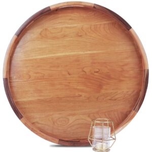 magigo 20 inches large round cherry wood ottoman tray with handles, serve tea, coffee or breakfast in bed, classic circular wooden decorative serving tray