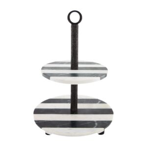 mud pie, white/black, marble tiered server, 16 1/4" x 12" dia