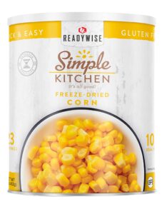 readywise - simple kitchen, freeze-dried corn, 23 servings, mre, emergency food supply, gluten free, corn, freeze dried corn, freeze dried food, canned food, camping, survival food, 10 can