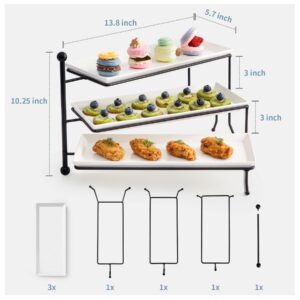 Sweese 12inch Porcelain Cake Stand White + 3 Tiered Foldable Serving Stand White for Brithday Party, Valentine's Day and Events