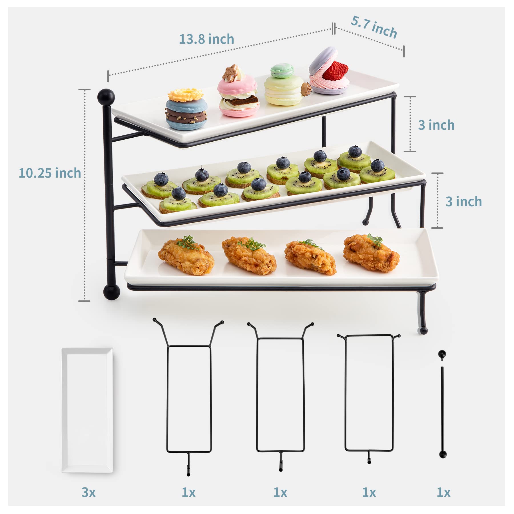 Sweese 12inch Porcelain Cake Stand White + 3 Tiered Foldable Serving Stand White for Brithday Party, Valentine's Day and Events