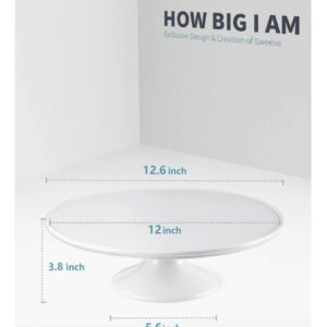 Sweese 12inch Porcelain Cake Stand White + 3 Tiered Foldable Serving Stand White for Brithday Party, Valentine's Day and Events