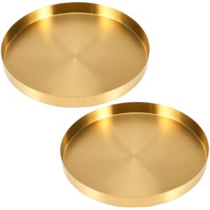 joikit 2 pack 12 inch round gold storage trays, 30cm stainless steel circle decorative tray vanity storage organizer serving tray for jewelry coffee table bar kitchen countertop bathroom tableware