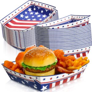 sieral american flag paper food tray independence day dinnerware party decorations red white and blue paper hot dog trays patriotic theme candy food serving trays for 4 of july supplies (100 pcs)