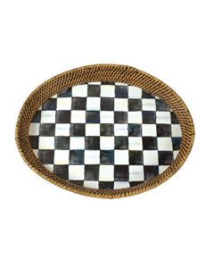 mackenzie-childs courtly check rattan & enamel tray - large