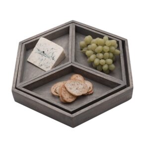 gourmet basics by mikasa hexagon 4-piece mango wood serving tray, gray