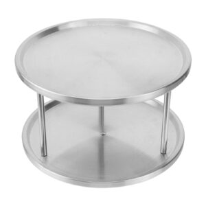hemoton stainless steel dessert serving plate 2- tier snack plate metal seafood display trays food holder tower for restaurant buffet wedding party platter