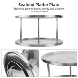 Hemoton Stainless Steel Dessert Serving Plate 2- tier Snack Plate Metal Seafood Display Trays Food Holder Tower for Restaurant Buffet Wedding Party Platter