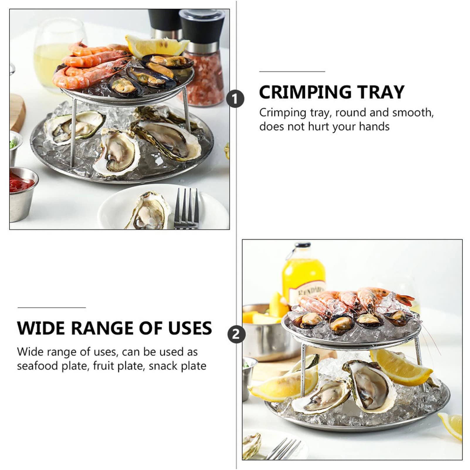 Hemoton Stainless Steel Dessert Serving Plate 2- tier Snack Plate Metal Seafood Display Trays Food Holder Tower for Restaurant Buffet Wedding Party Platter