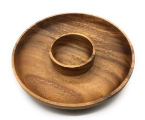 sds home imports acacia wood chip n dip bowl for salsa and chips party elegant tray round 9" wide 4" dipping hole