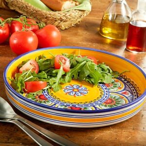 blue and yellow ceramic salad platter by la tienda