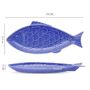 CHUANGRUN Fish Shaped Plate, 15 Inch Ceramic Fish Plate, Large Blue Serving Platter, Snack Storage Serving Platter, for Restaurants Home Kitchen Accessories