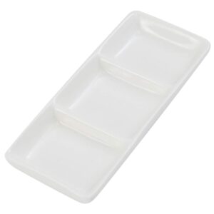 cabilock white tray white tray 8.5 inch white ceramic 3-compartment appetizer serving tray rectangular divided sauce dishes seasoning serving tray for dish soy sauce appetizer fruit tray fruit tray
